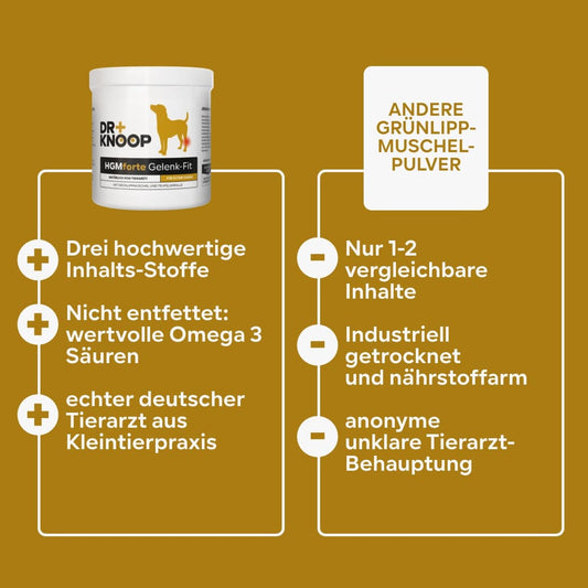 Gelenkpulver speziell Alter Hund, 450g, für 45 Tage bei 20 kg-Hund, Wirkung Teufelskralle, Grünlippmuschel Pulver + Glucosamin anstatt Gelenktabletten, Vanillearoma