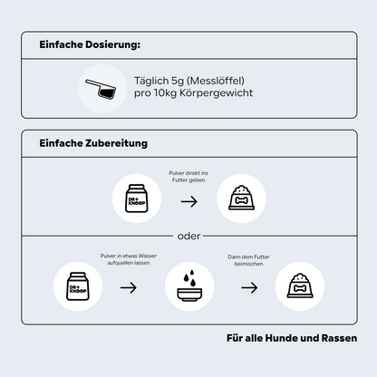 Grünlippmuschel Pulver Hund (für junge aktive Hunde/Welpen), extra mit Glucosamin, anstatt Gelenktabletten Hund, hohe Akzeptanz durch Vanillearoma, HGM 500g - von Tierarzt Dr. Knoop