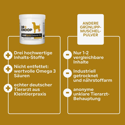 Gelenkpulver speziell Alter Hund, 450g, für 45 Tage bei 20 kg-Hund, Wirkung Teufelskralle, Grünlippmuschel Pulver + Glucosamin anstatt Gelenktabletten, Vanillearoma