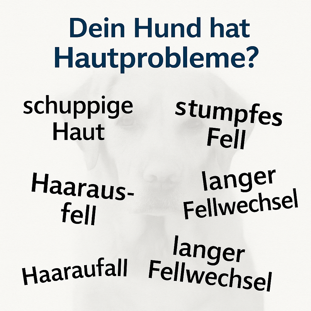 Hund trockene schuppige Haut, Haarausfall, stumpfes Haar, Probleme Fellwechsel - mit Lachsöl MSM Omega 3+6 Fettsäure Hund, Fellpflege Hund, 80g, für Allergiker geeignet, wieder Kraft und Glanz im Fell